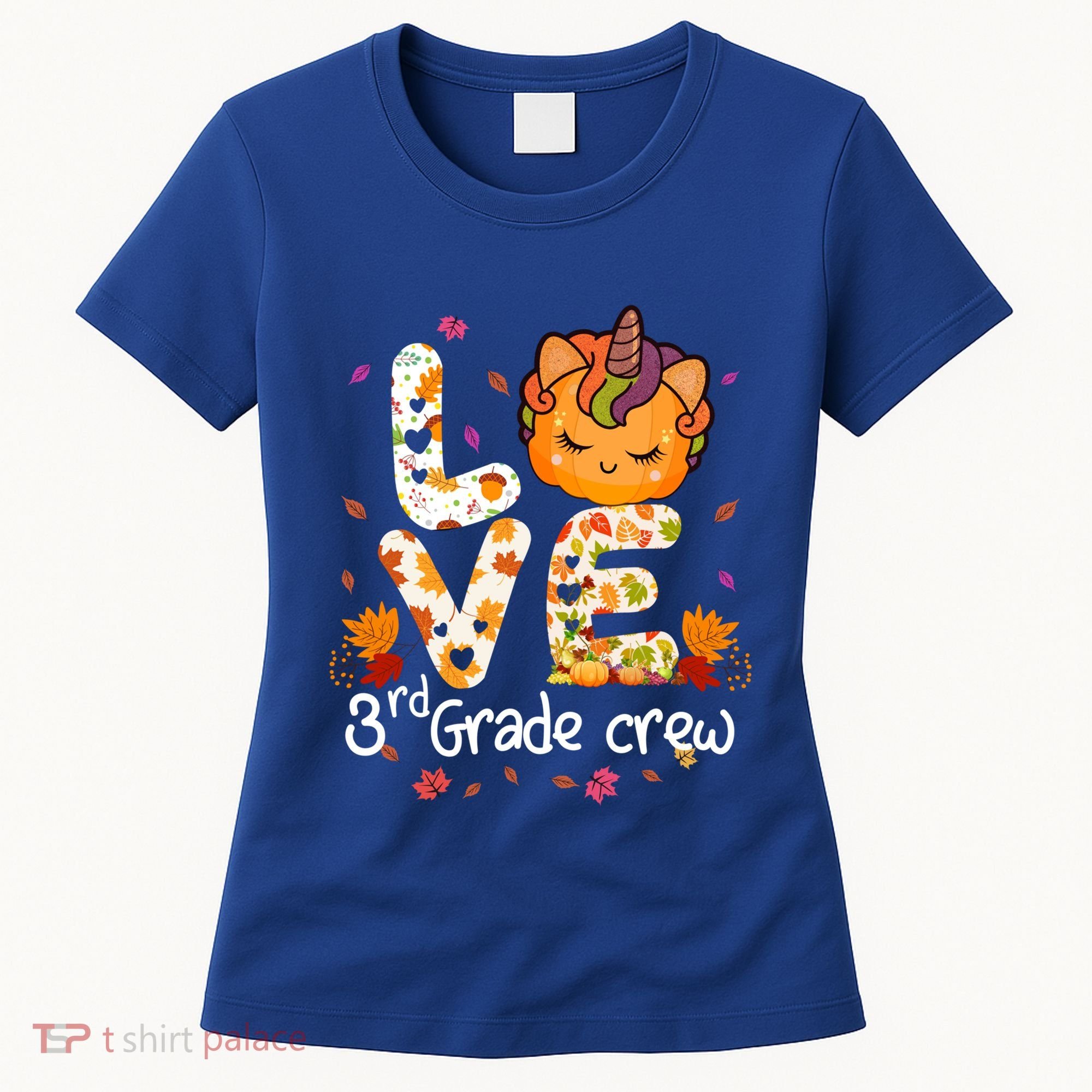 Love Third Grade Crew Unicorn Pumpkin Halloween Matching Great Gift Women's T-Shirt