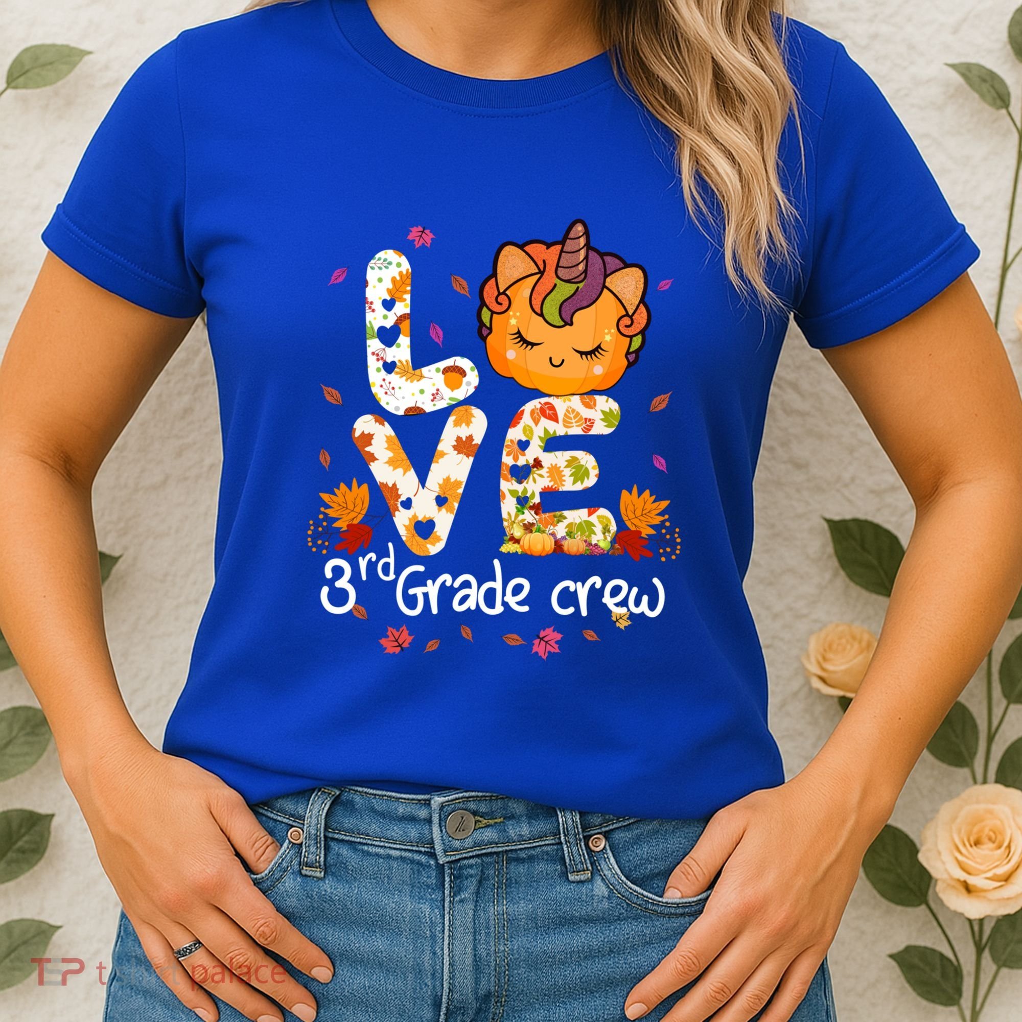 Love Third Grade Crew Unicorn Pumpkin Halloween Matching Great Gift Women's T-Shirt