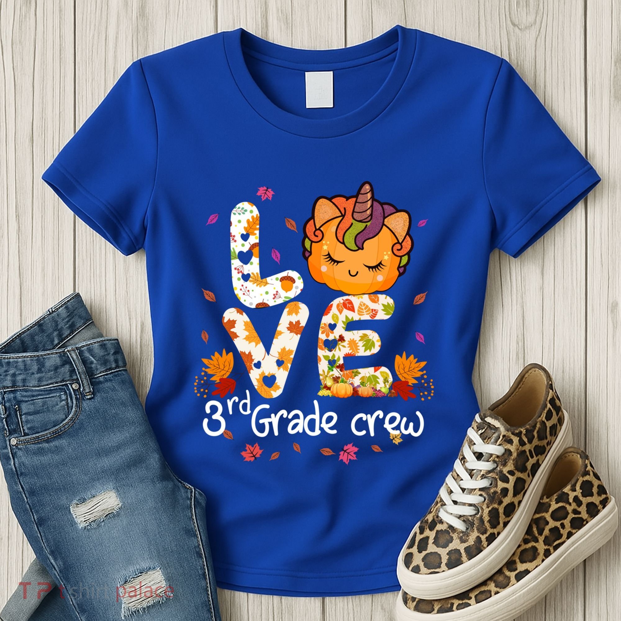 Love Third Grade Crew Unicorn Pumpkin Halloween Matching Great Gift Women's T-Shirt