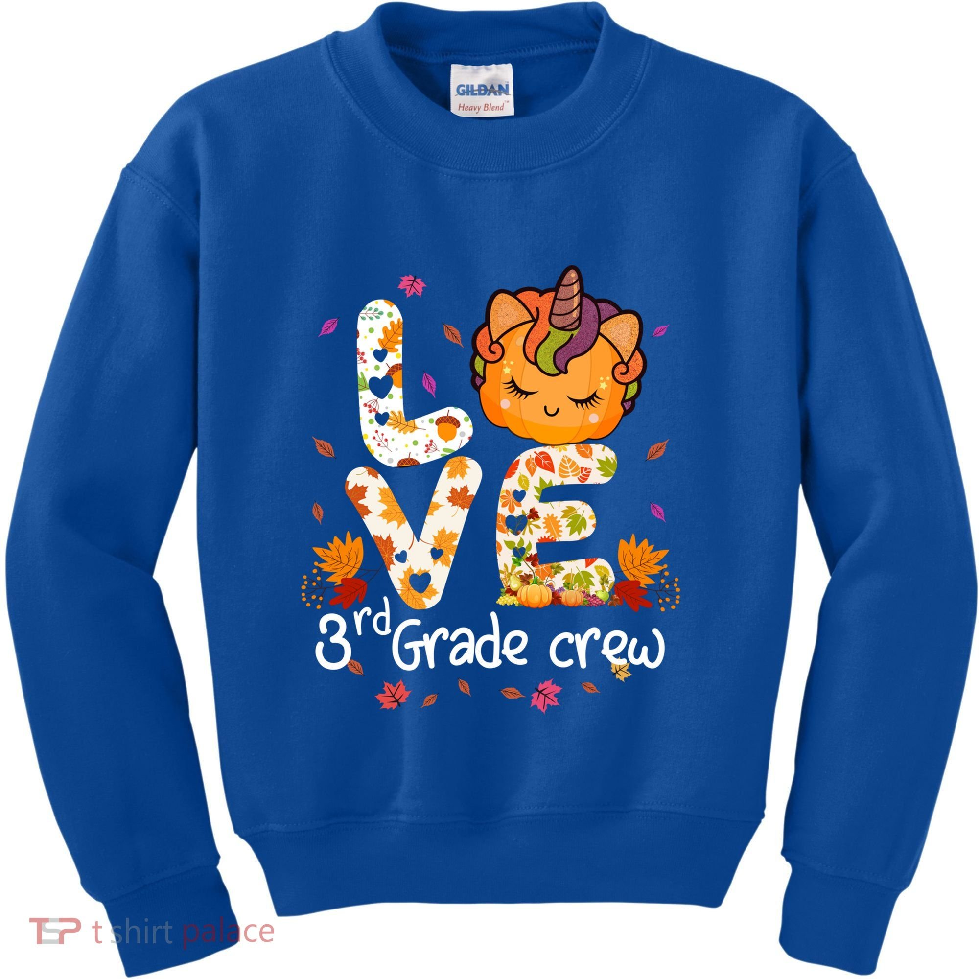 Love Third Grade Crew Unicorn Pumpkin Halloween Matching Great Gift Kids Sweatshirt