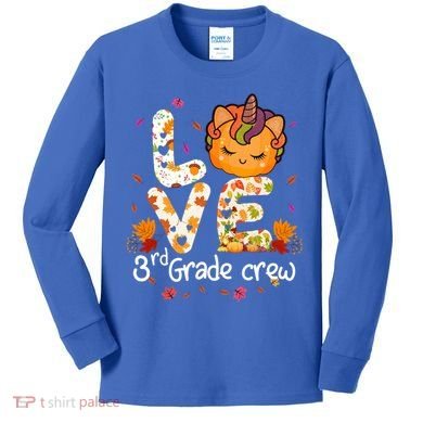 Love Third Grade Crew Unicorn Pumpkin Halloween Matching Great Gift Kids Long Sleeve Shirt