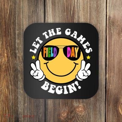Let The Games Begin Field Day Smile Face Coaster
