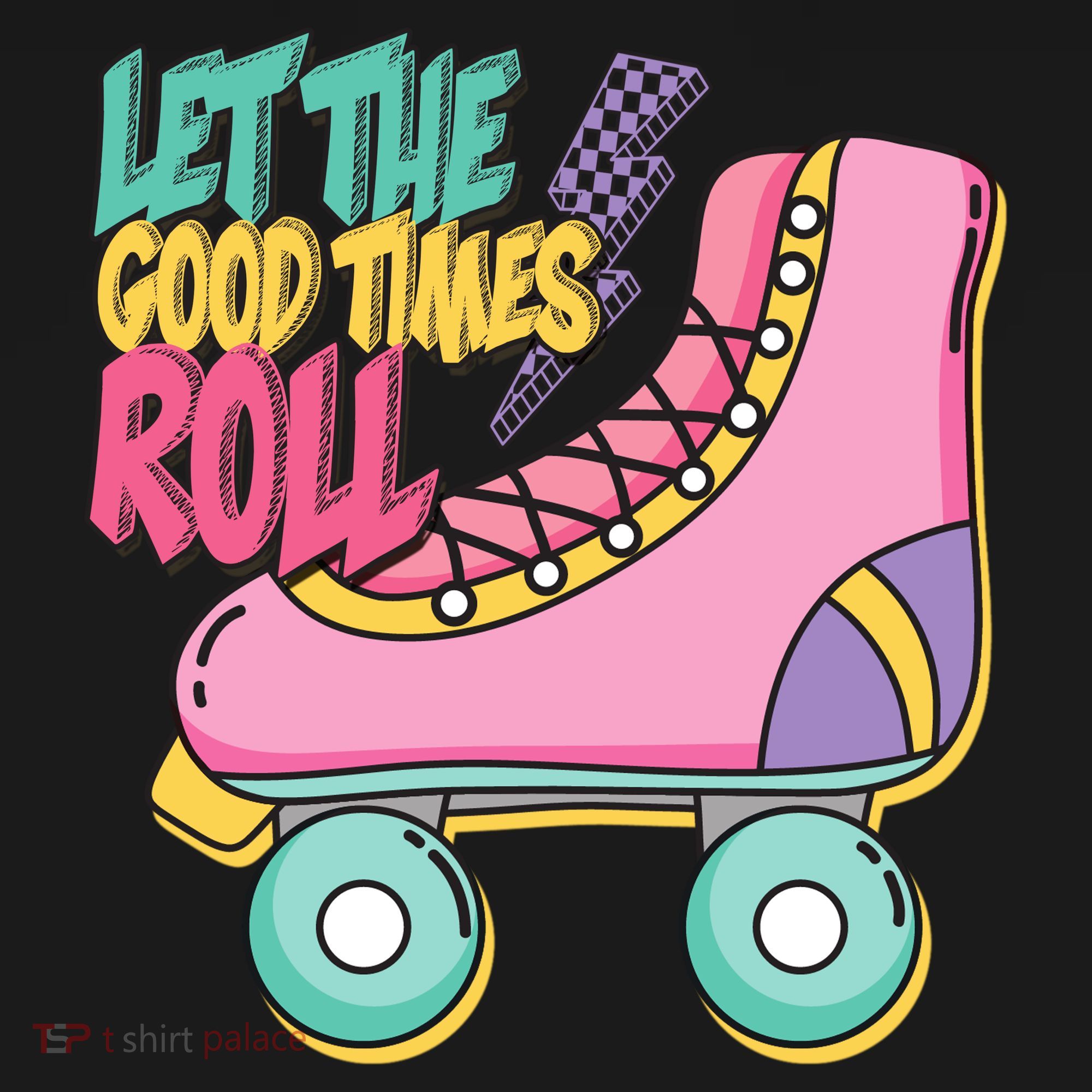 Let The Good Times Roll 80s Retro Roller Skate Button