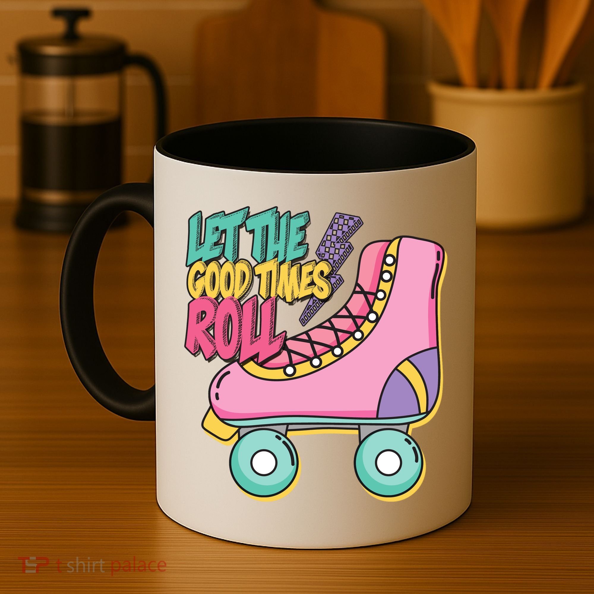 Let The Good Times Roll 80s Retro Roller Skate Coffee Mug