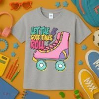 Let The Good Times Roll 80s Retro Roller Skate Kids T-Shirt thumb 3