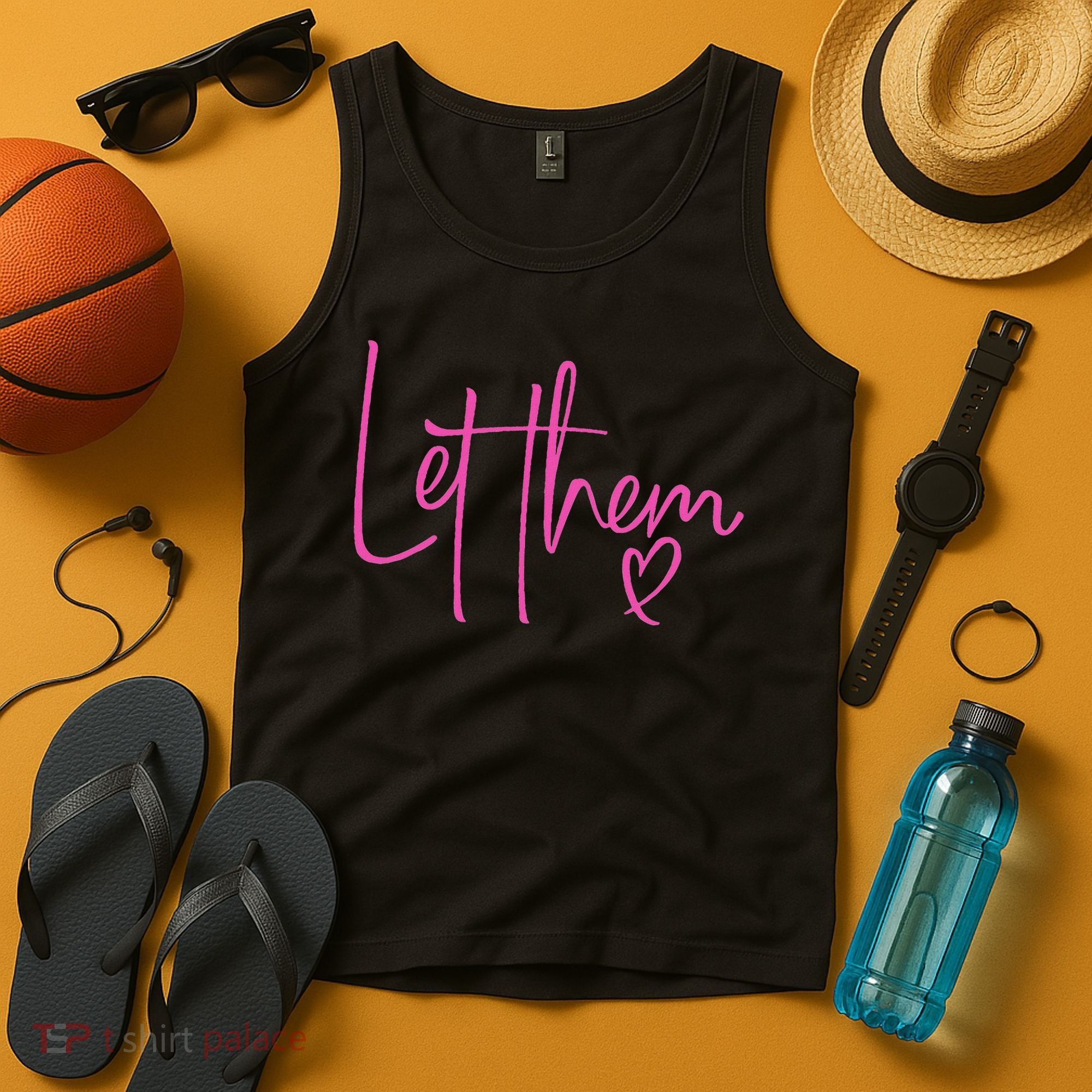 Let Them Heart Script Hot Pink Girls Women Let Them Tank Top