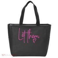 Let Them Heart Script Hot Pink Girls Women Let Them Tote Bag thumb 0