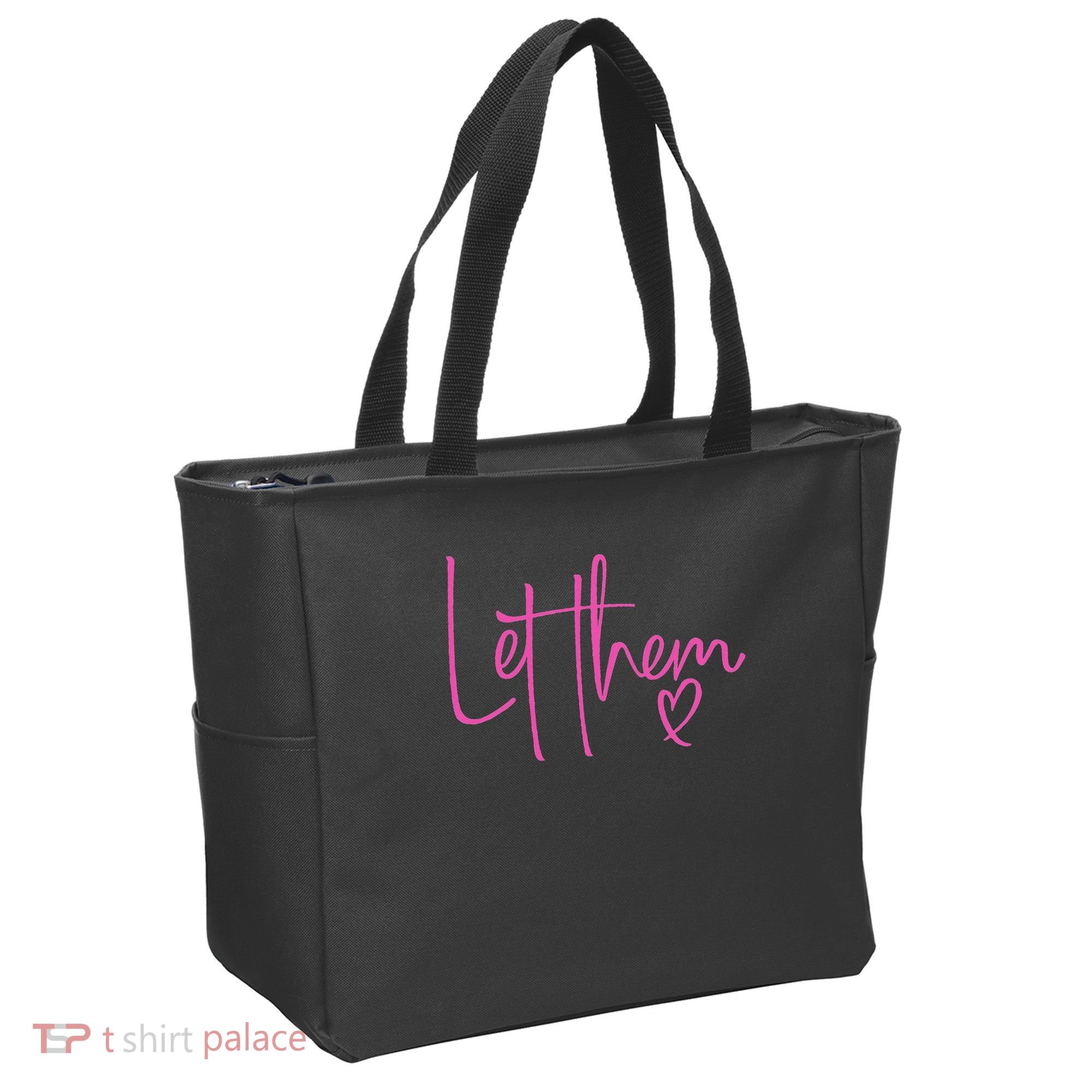 Let Them Heart Script Hot Pink Girls Women Let Them Tote Bag