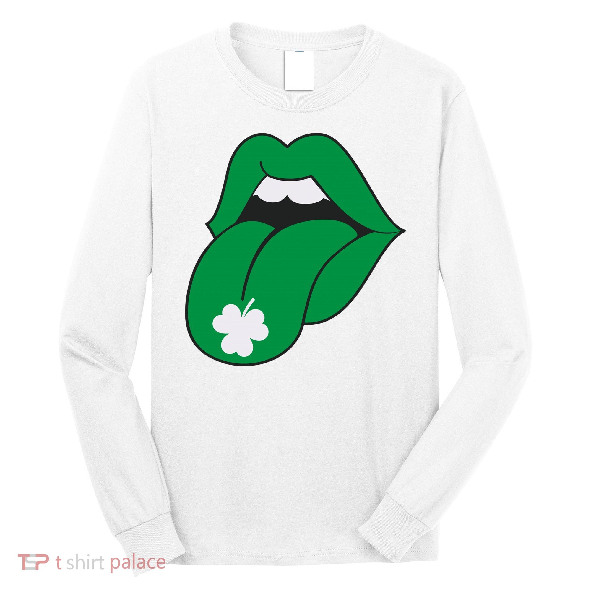 Lips Tongue Irish Shamrock St Patricks Long Sleeve Shirt