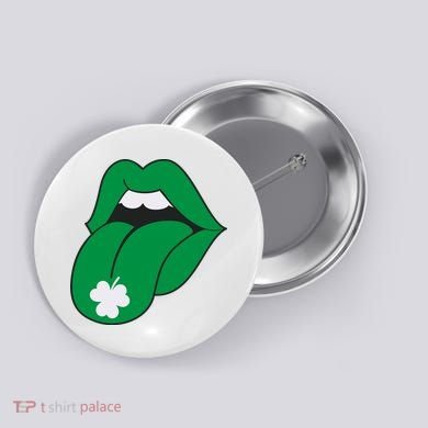 Lips Tongue Irish Shamrock St Patricks Button