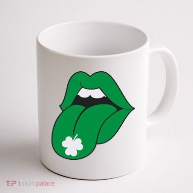 Lips Tongue Irish Shamrock St Patricks Coffee Mug back