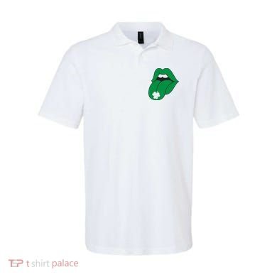 Lips Tongue Irish Shamrock St Patricks Polo