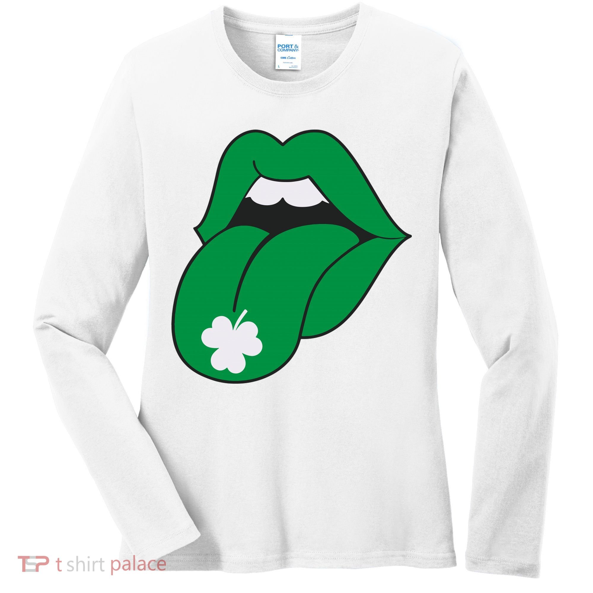 Lips Tongue Irish Shamrock St Patricks Women's Long Sleeve Shirt
