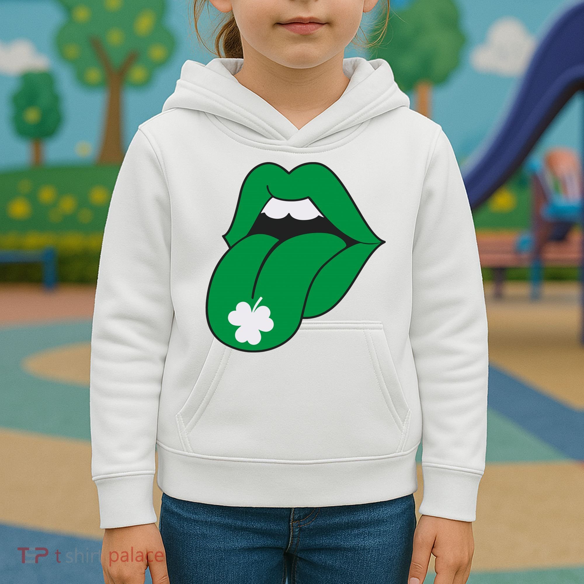 Lips Tongue Irish Shamrock St Patricks Kids Hoodie