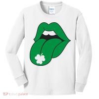 Lips Tongue Irish Shamrock St Patricks Kids Long Sleeve Shirt thumb 0