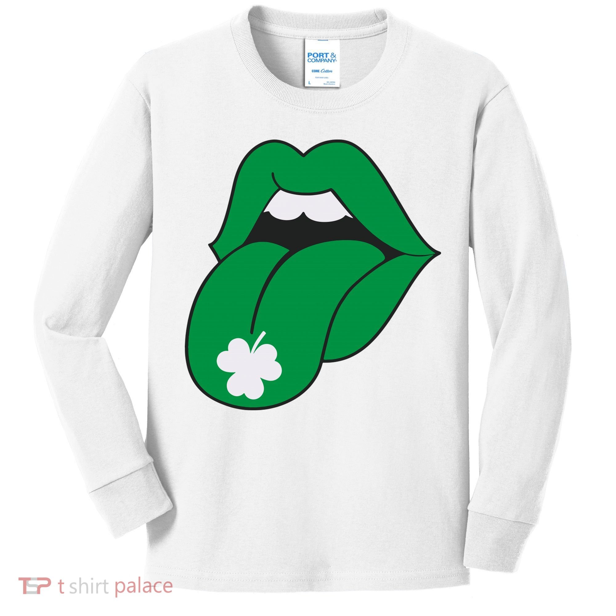 Lips Tongue Irish Shamrock St Patricks Kids Long Sleeve Shirt