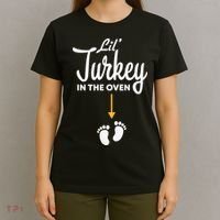 Lil' Turkey In The Oven Pregnancy Thanksgiving T-Shirt thumb 4