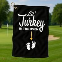 Lil' Turkey In The Oven Pregnancy Thanksgiving Golf Towel thumb 1