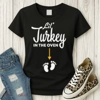 Lil' Turkey In The Oven Pregnancy Thanksgiving Women's T-Shirt thumb 3
