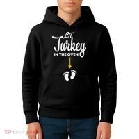 Lil' Turkey In The Oven Pregnancy Thanksgiving Kids Hoodie thumb 4