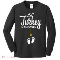 Lil' Turkey In The Oven Pregnancy Thanksgiving Kids Long Sleeve Shirt thumb 0