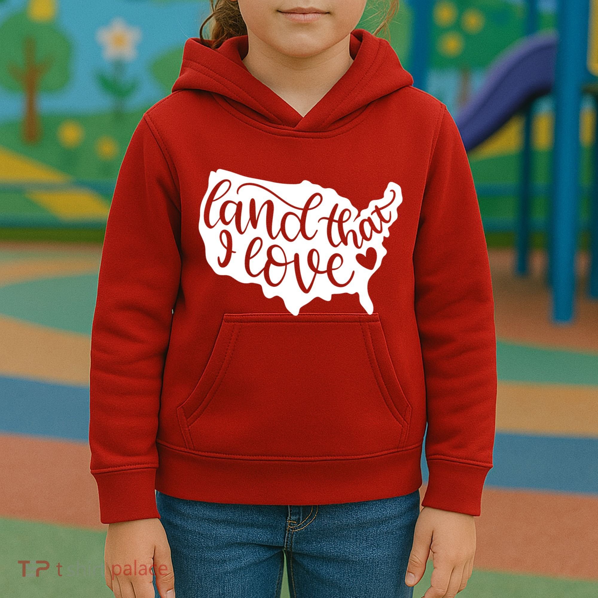 Land That I Love USA Flag Independence Day Kids Hoodie