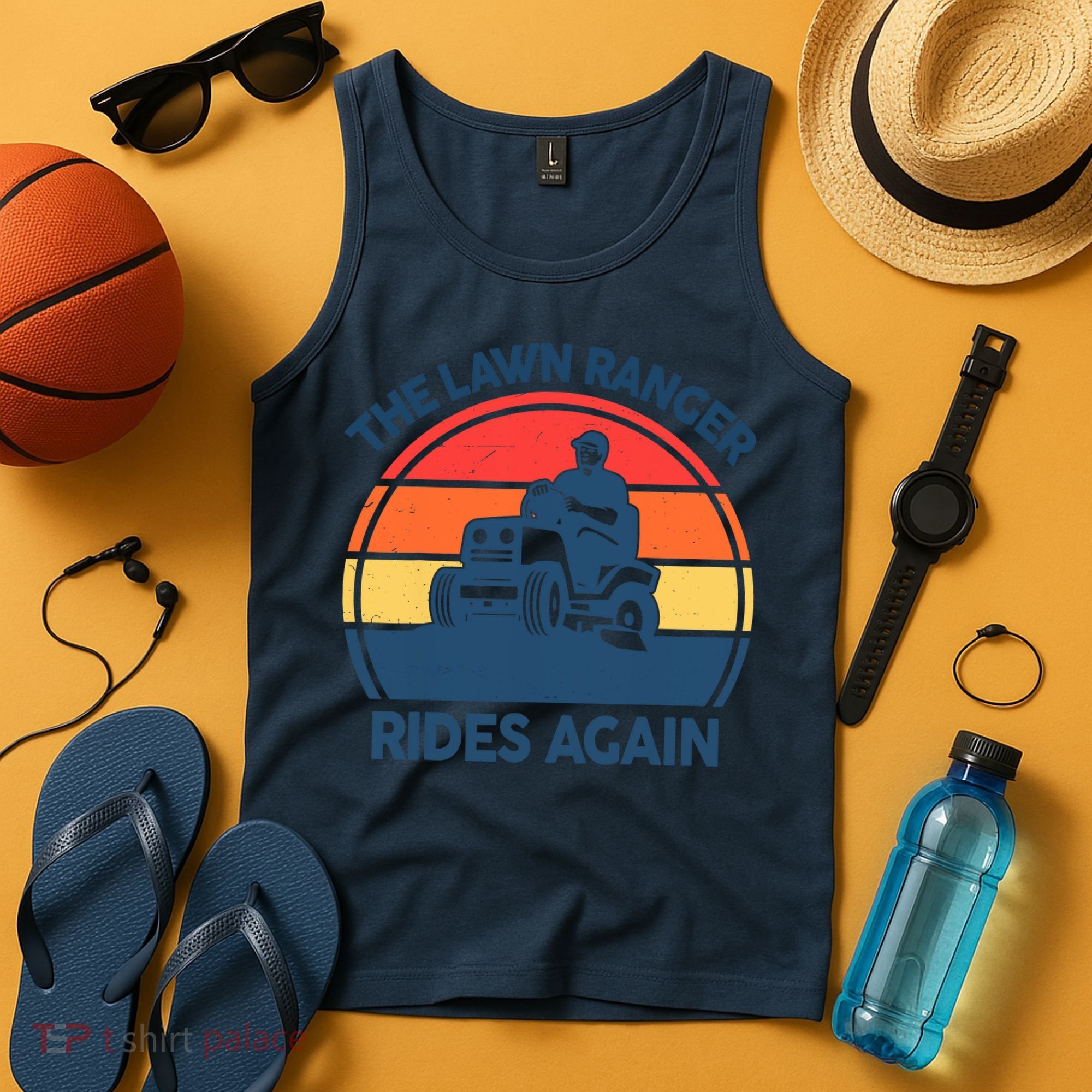 Lawn-Mowing The Lawn Ranger Rides Again Mower Gift Funny Dad Tank Top
