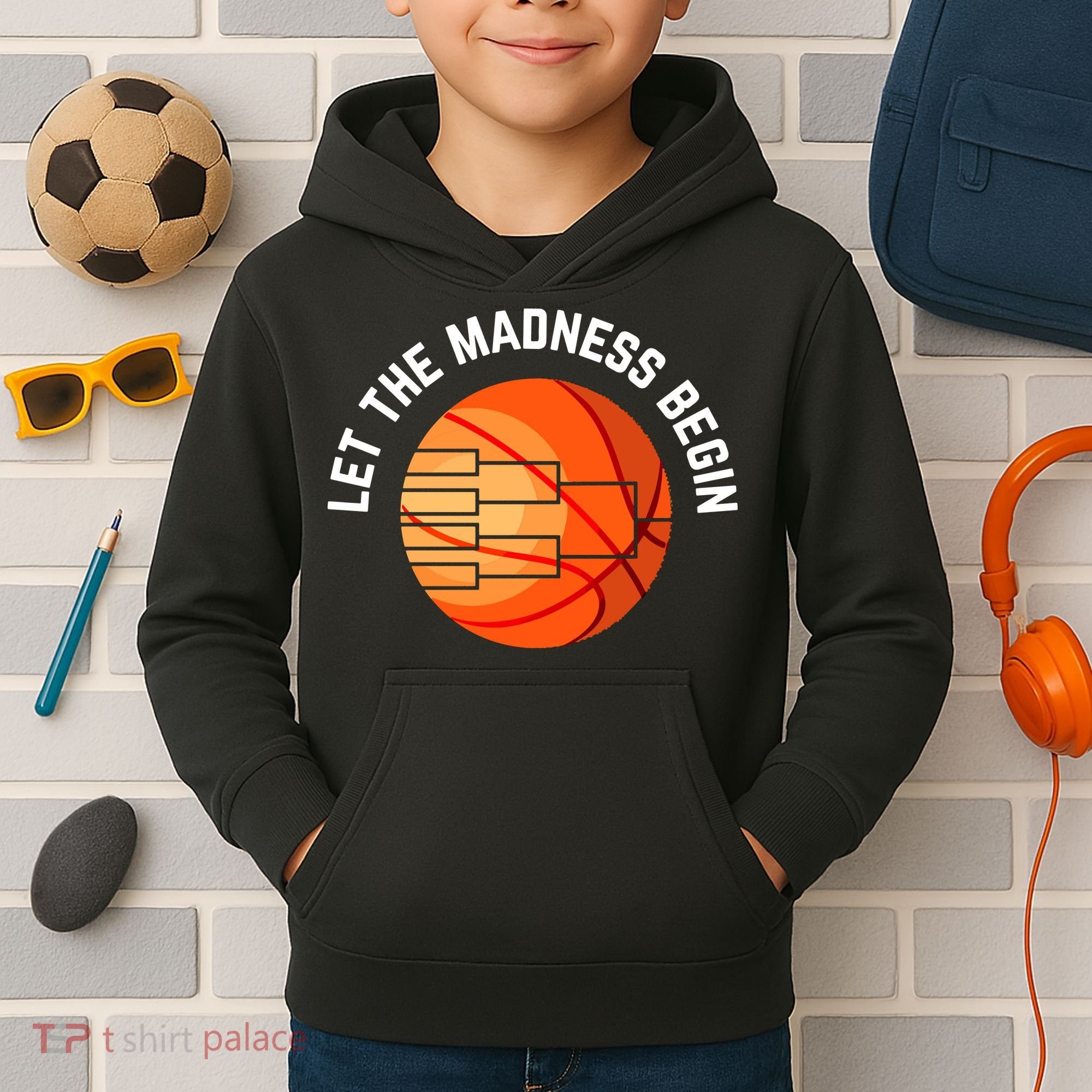 Let The Madness Begin Long Sleeve Basketball Kids Hoodie