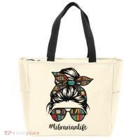 Librarian Teacher Messy Bun Life Book Library Back To School Tote Bag thumb 0