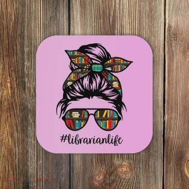 Librarian Teacher Messy Bun Life Book Library Back To School Coaster
