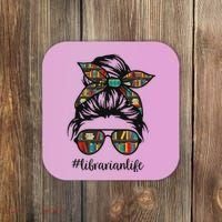 Librarian Teacher Messy Bun Life Book Library Back To School Coaster thumb 0