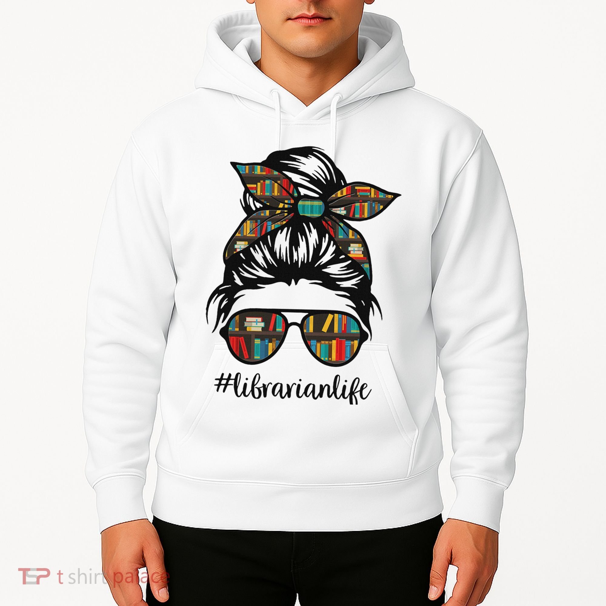Librarian Teacher Messy Bun Life Book Library Back To School Hoodie