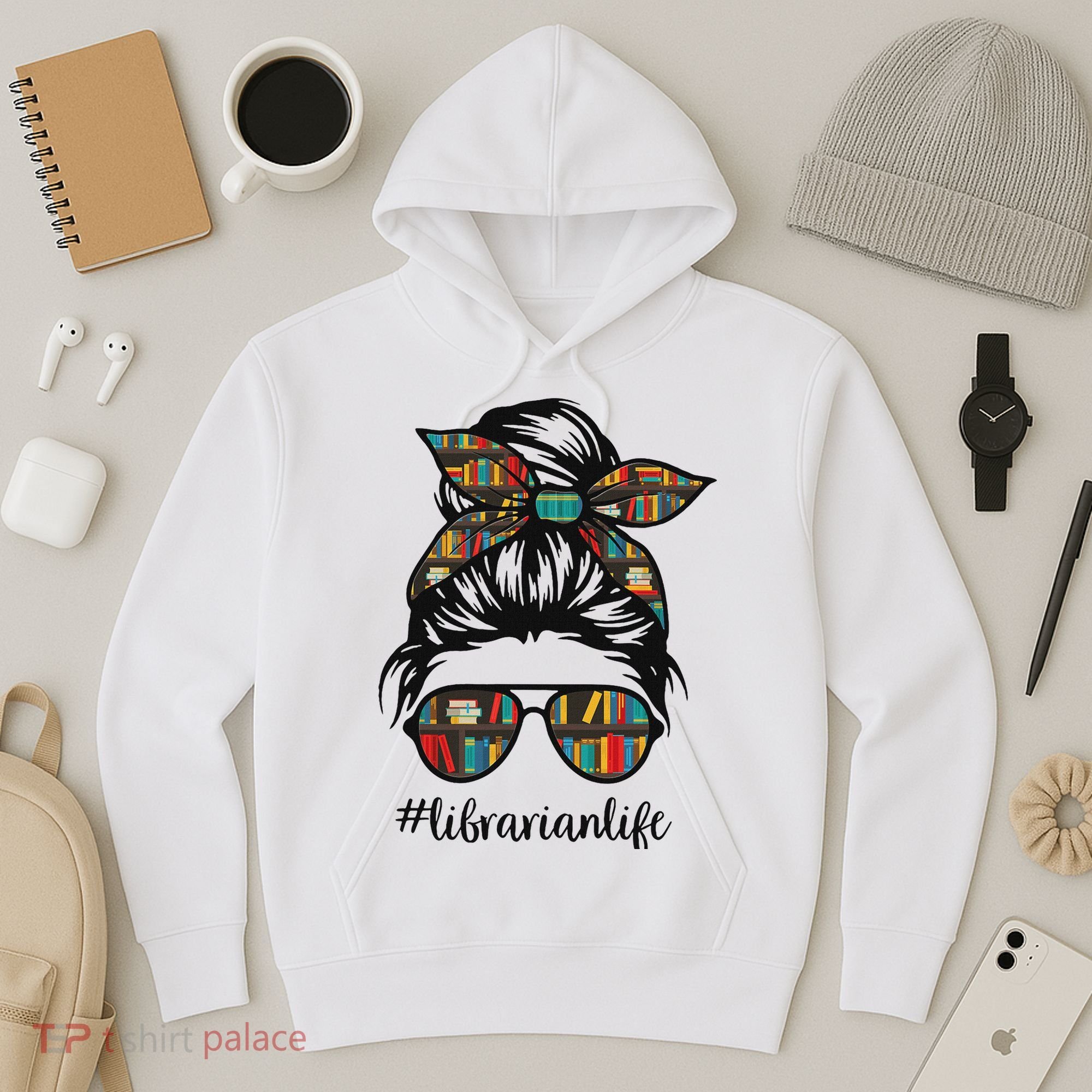 Librarian Teacher Messy Bun Life Book Library Back To School Hoodie