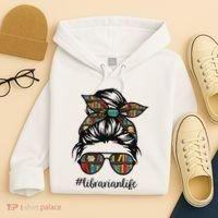 Librarian Teacher Messy Bun Life Book Library Back To School Hoodie thumb 4
