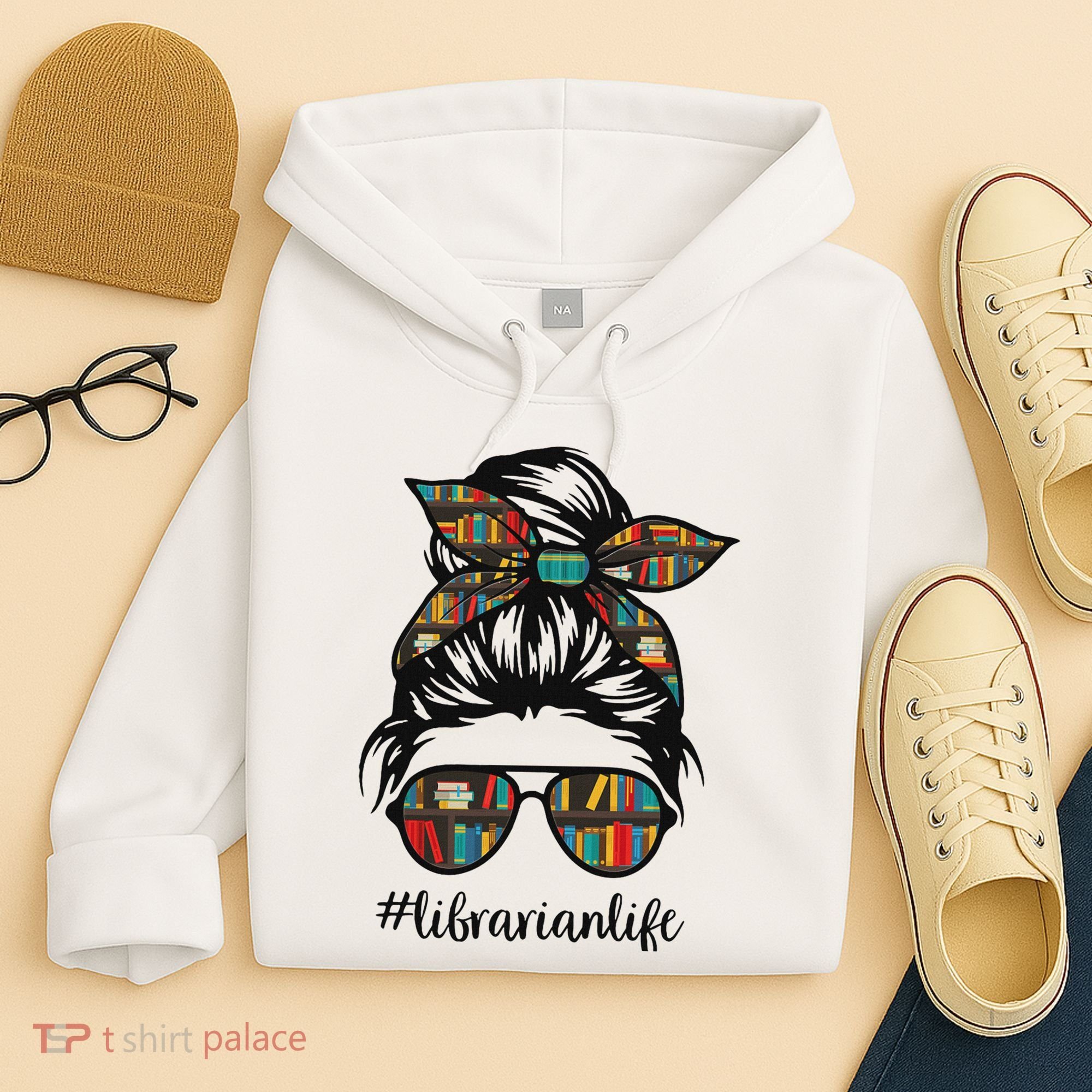 Librarian Teacher Messy Bun Life Book Library Back To School Hoodie