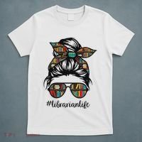 Librarian Teacher Messy Bun Life Book Library Back To School T-Shirt thumb 5