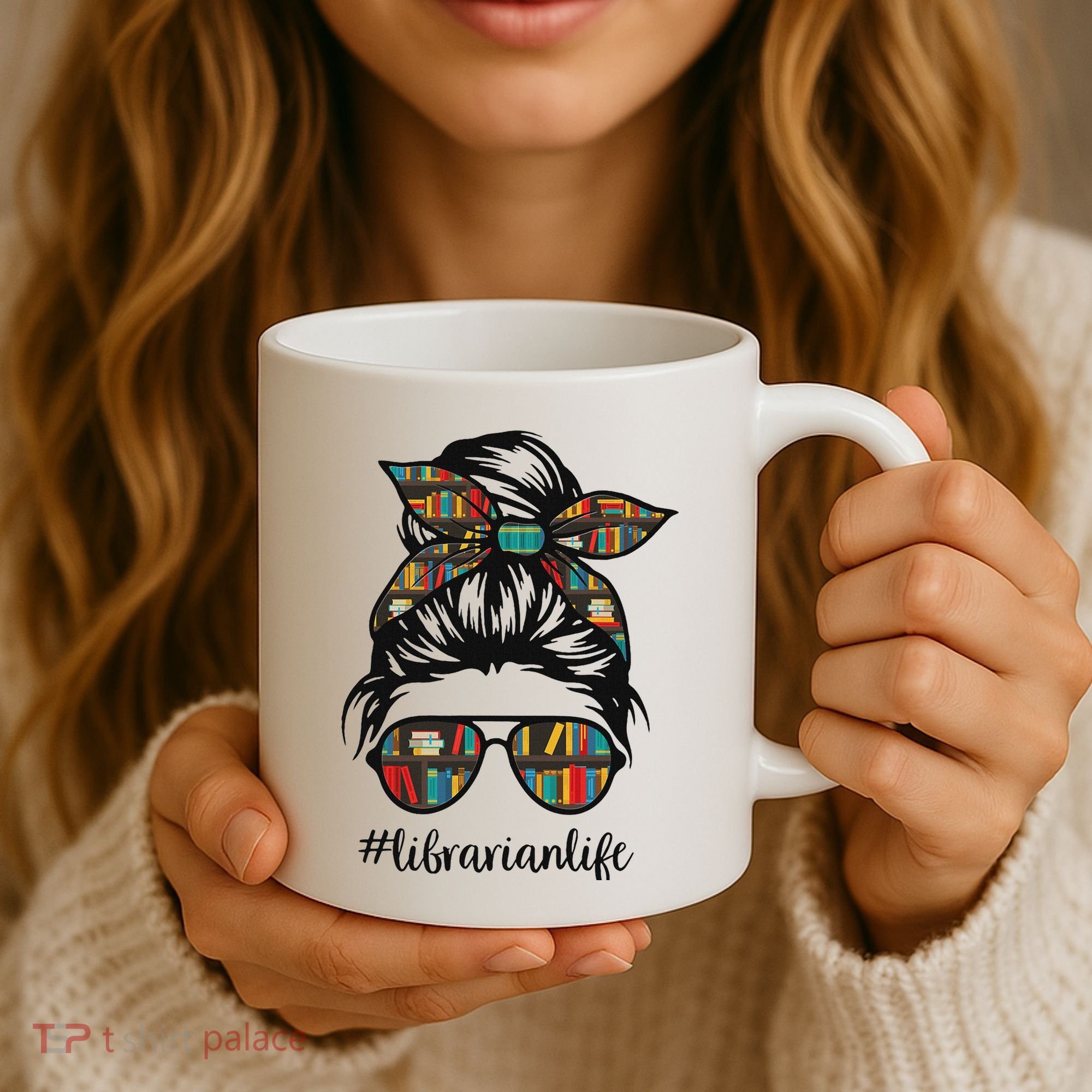 Librarian Teacher Messy Bun Life Book Library Back To School Coffee Mug