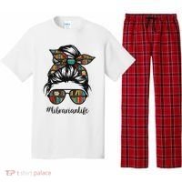 Librarian Teacher Messy Bun Life Book Library Back To School Pajama Set thumb 0