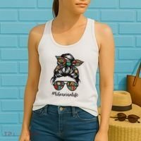 Librarian Teacher Messy Bun Life Book Library Back To School Women's Tank Top thumb 2