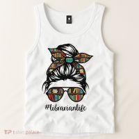 Librarian Teacher Messy Bun Life Book Library Back To School Tank Top thumb 2