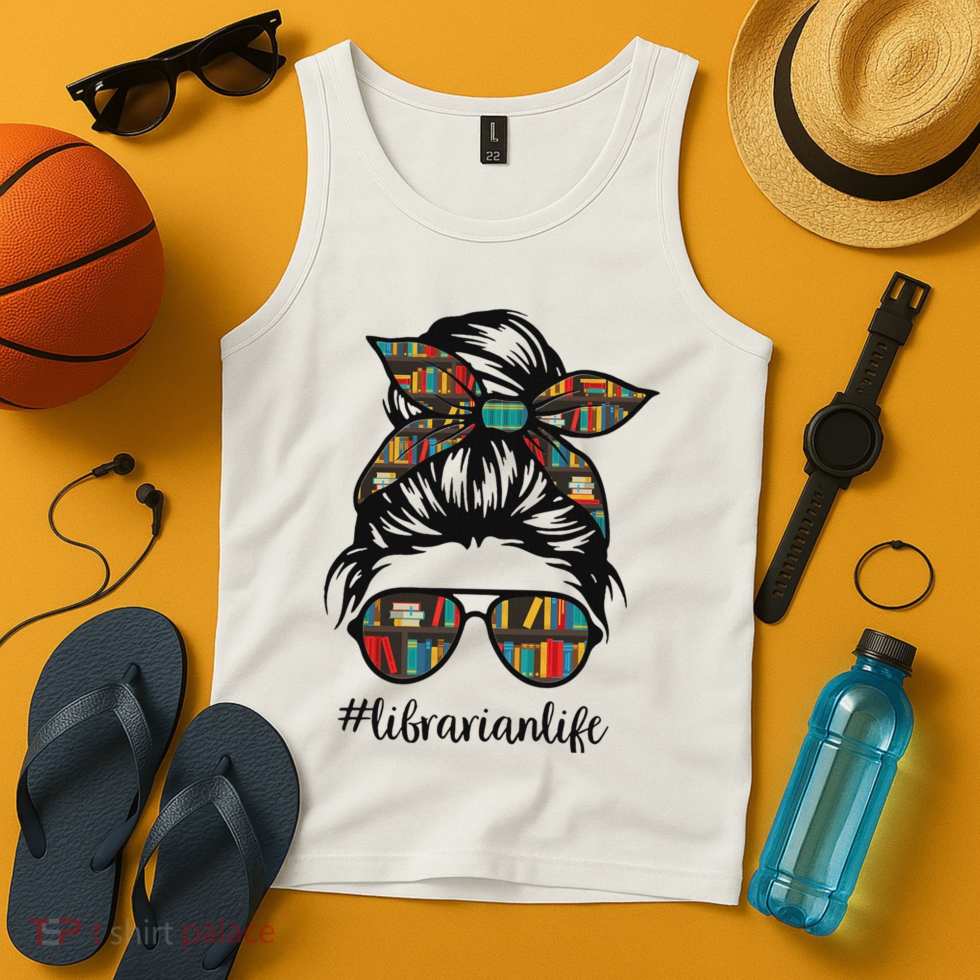 Librarian Teacher Messy Bun Life Book Library Back To School Tank Top