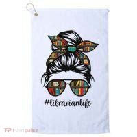 Librarian Teacher Messy Bun Life Book Library Back To School Golf Towel thumb 0