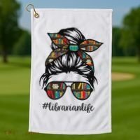 Librarian Teacher Messy Bun Life Book Library Back To School Golf Towel thumb 1