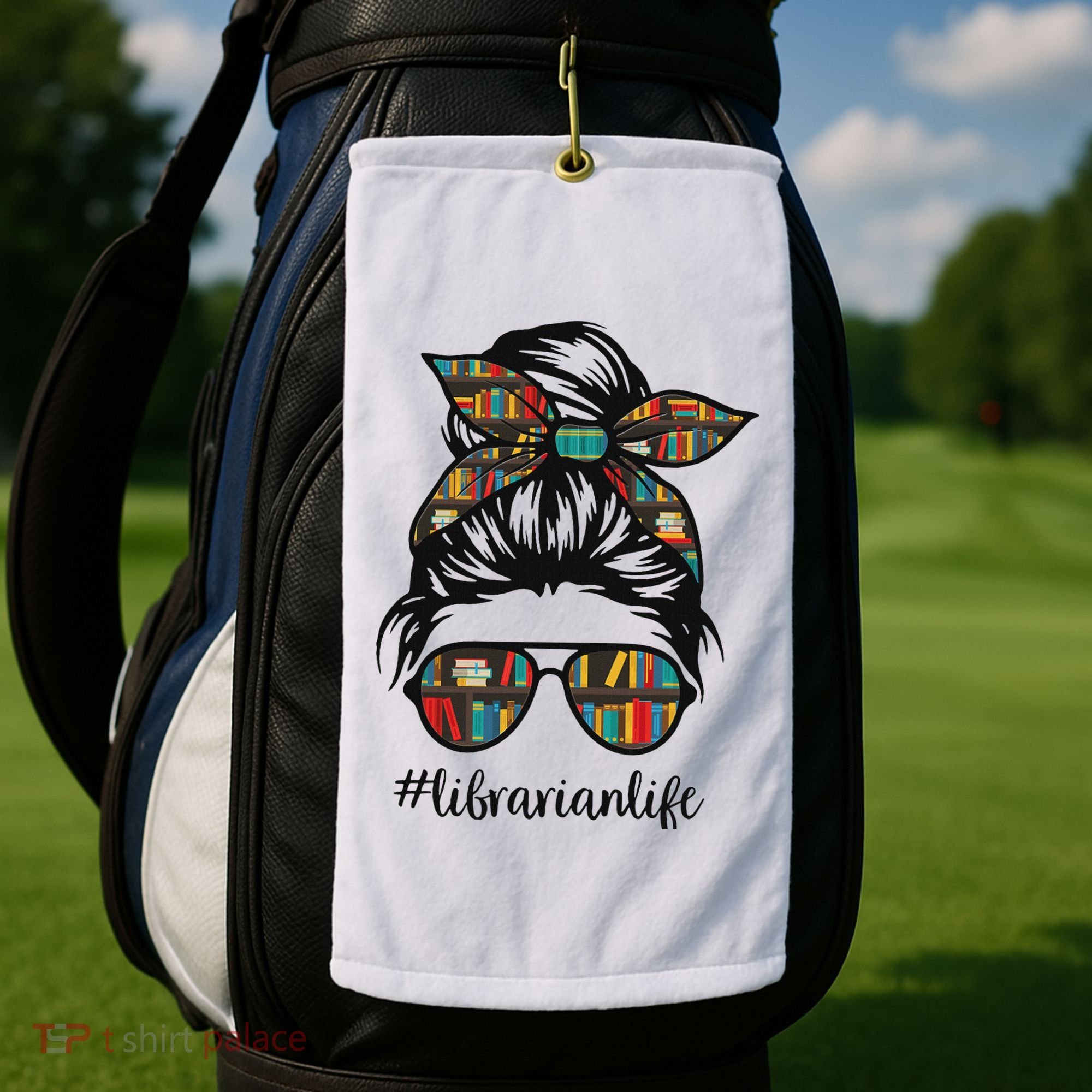 Librarian Teacher Messy Bun Life Book Library Back To School Golf Towel