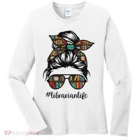 Librarian Teacher Messy Bun Life Book Library Back To School Women's Long Sleeve Shirt thumb 0