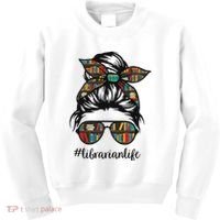 Librarian Teacher Messy Bun Life Book Library Back To School Kids Sweatshirt thumb 0