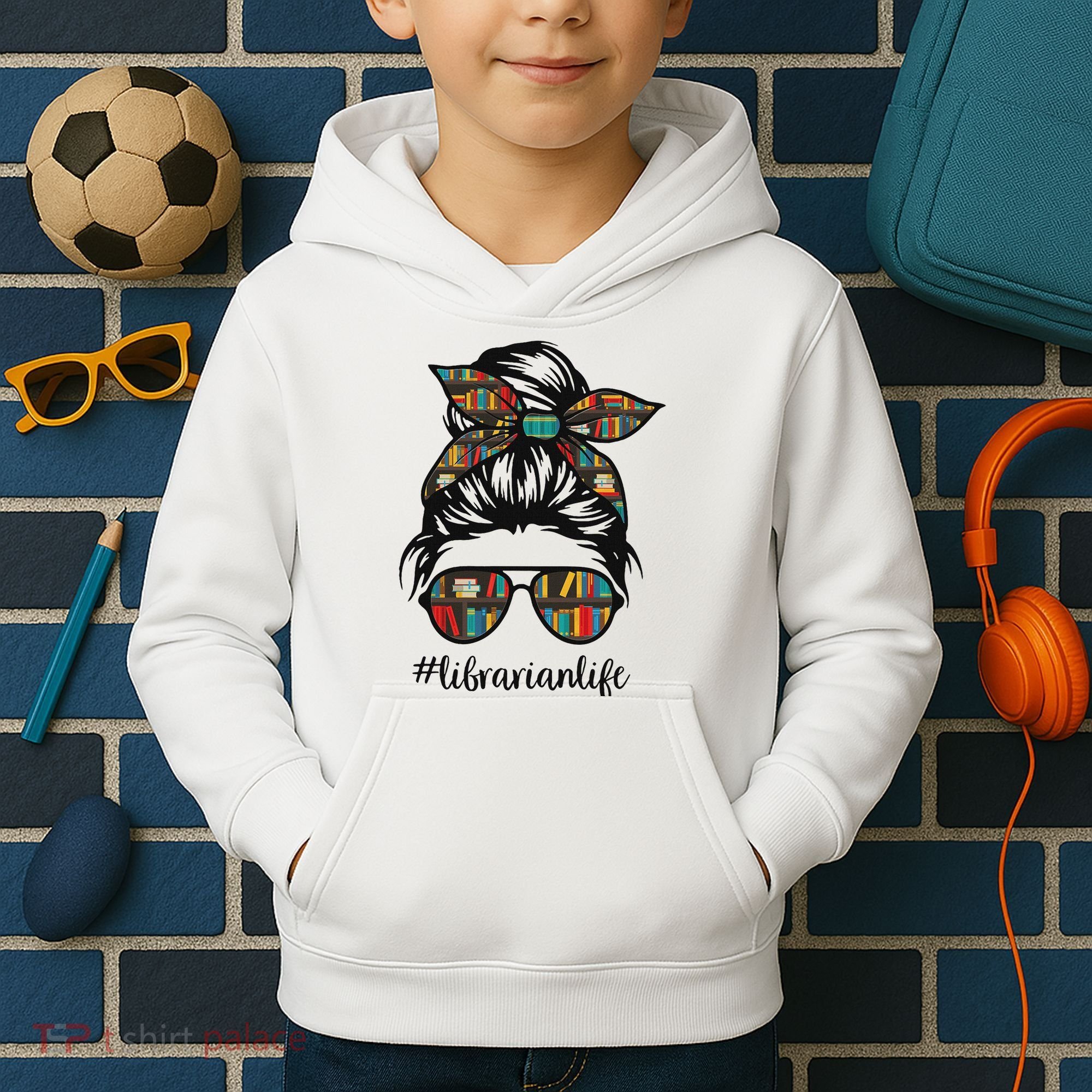 Librarian Teacher Messy Bun Life Book Library Back To School Kids Hoodie