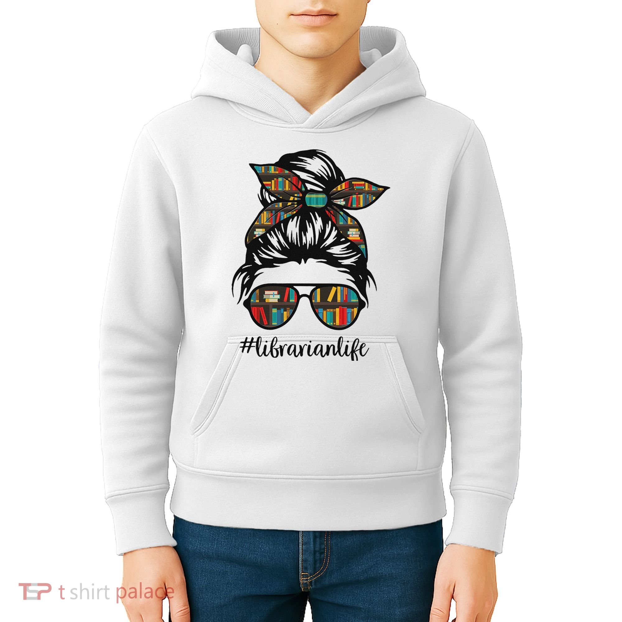 Librarian Teacher Messy Bun Life Book Library Back To School Kids Hoodie