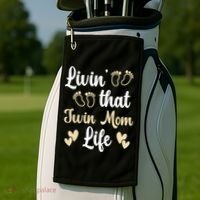 Livin That Mom Twin Life Twins Pregnant Two Mom Cute Gift Golf Towel thumb 2