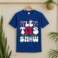 Le Tits Now Funny Christmas Let It Snow Xmas Hat Snowflake Cute Gift T-Shirt thumb 2
